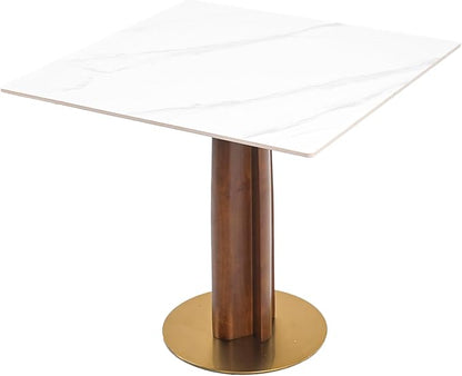 Sintered Stone Square Office Table and Chair Set - Meeting Table for Small Offices (Walnut‌ Leg and White Top, 1 Table and 4 Chairs)