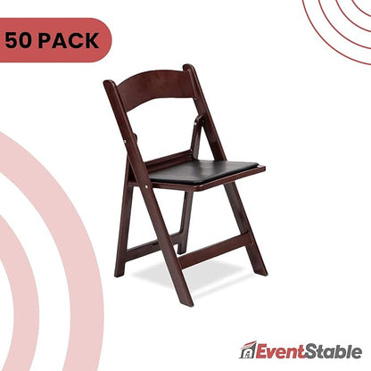 EventStable Titan PRO Resin Folding Chair - Mahogany Indoor/Outdoor Lightweight Folding Chair with Vinyl Padded for Weddings Parties Events - 50 Pack
