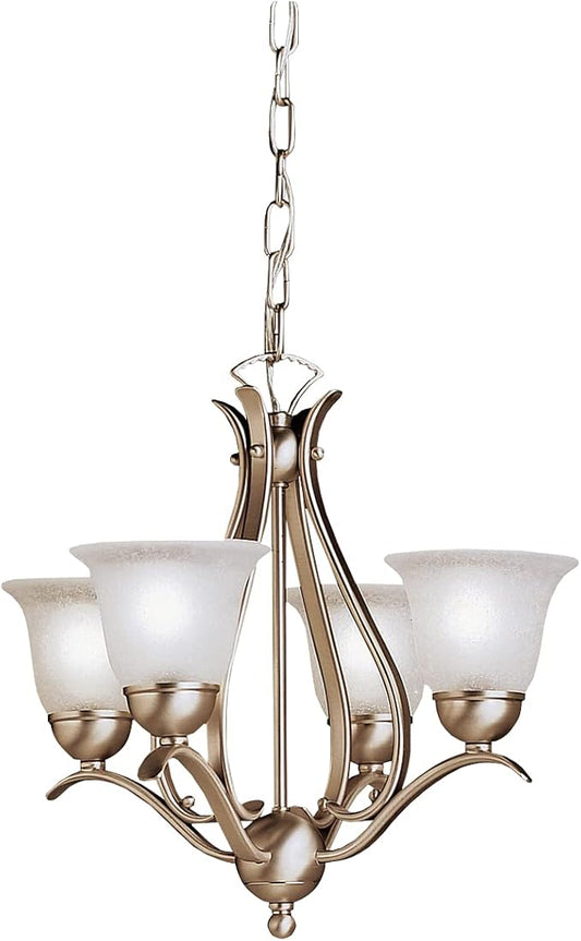 Kichler Dover 4-Light Mini Chandelier in Brushed Nickel with Satin Etched Seeded Glass, Traditional Lighting Fixture for Dining Room or Entryway, 2019NI