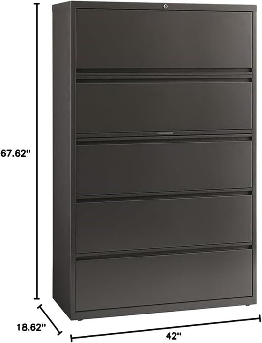 Pemberly Row 42-in Wide Metal 5 Drawer Lateral Filing Cabinet Charcoal