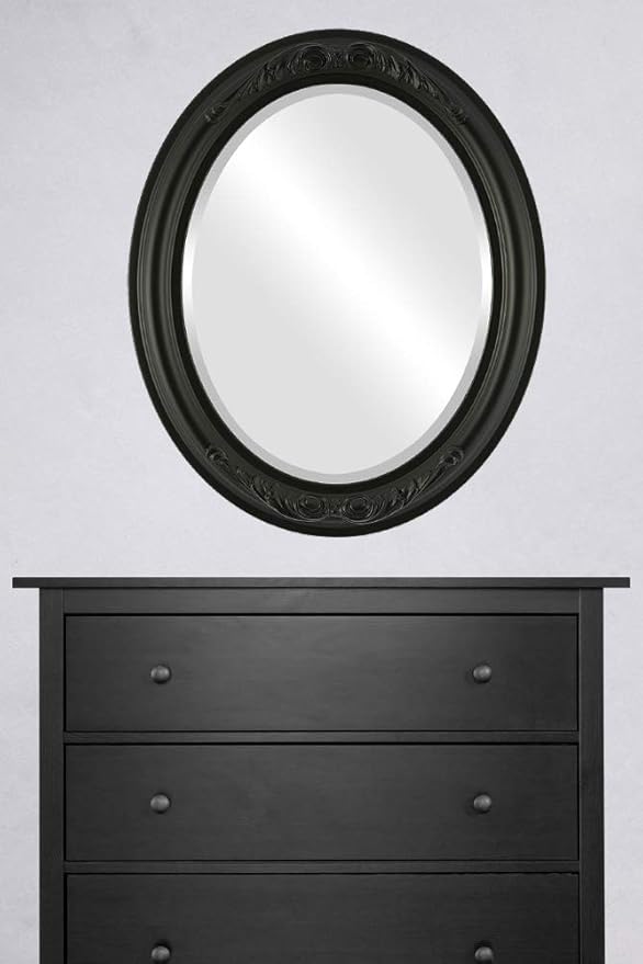 OVALCREST Oval Beveled Wall Mirror for Home Decor - Florence Style - Matte Black - 34" x 24"