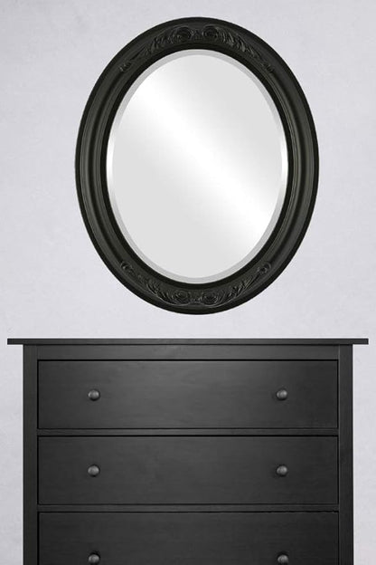 OVALCREST Oval Beveled Wall Mirror for Home Decor - Florence Style - Matte Black - 24" x 20"