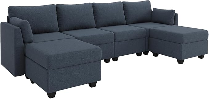 114.17" Modular Sectional Sofa, 6 Seat Sectional Couches with Storage, Memory Foam, Convertible Modular Couch for Living Room, U Shaped Comfy Modular Sofa with Chaise, Blue Grey
