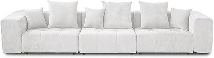 JACH 144 Inch Modular Sofa, Mid Century Modern Extra Deep Corner Seat Couch, 3-Seater Sofas for Living Room, Sectional Couches, Cozy Sofa for Apartment, Living Room (Linen Fabric, White)
