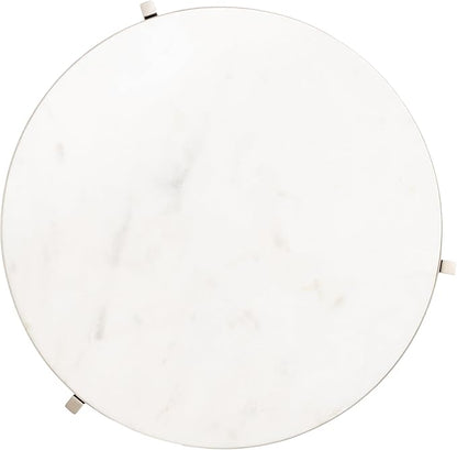 Kate and Laurel Aguilar Modern Round Side Table, 15 x 15 x 24, White and Silver, Genuine Marble Nightstand for Small Spaces and Living Room Décor