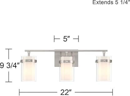 Possini Euro Design Kazran Modern Wall Light Brushed Nickel Slender Hardwire 21 1/4" 3-Light Fixture Frosted White Glass Shade for Bedroom Bathroom Bedside Vanity Living Room Mirror Hallway Dining