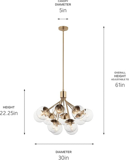 KICHLER Silvarious 12-Light Convertible Chandelier, Soft Modern Light with Clear Glass in Champagne Bronze, for Dining Room, Living Room, Bedroom or Foyer (22.25" x 30"), 52701CPZCLR