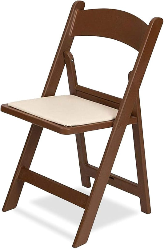 EventStable Titan PRO Resin Folding Chair - Brown with Ivory Indoor/Outdoor Lightweight Folding Chair - Vinyl Padded Foldable Chair for Weddings Parties Events - 4 Pack