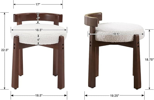HNY Modern Boucle Ottoman : Upholstered Vanity Chair with Solid Wood Legs, Cute Round Footrest for Bedroom & Living Room, White