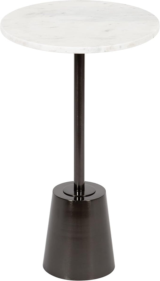 Kate and Laurel Tira Round Side Table, 14 x 14 x 24, White and Gray, Decorative Pedestal Style End Table for Use as a Bedroom Nightstand or Living Room Accent