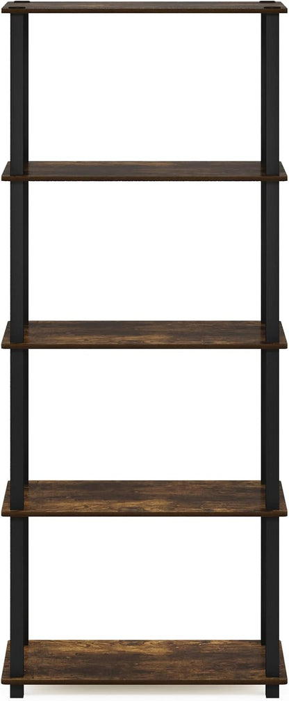 Furinno Turn-S-Tube 5-Tier Multipurpose Shelf Display Rack with Square Tubes, Amber Pine/Black