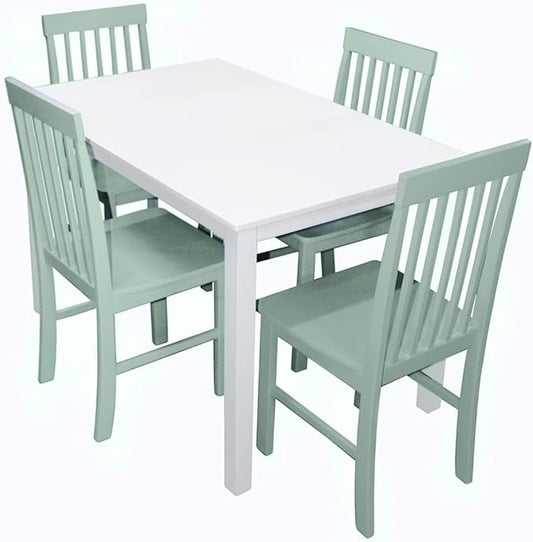 Walker Edison Modern Color Dining Room Table and Chair Set Small Space Living Kitchen, Dining Set, 48 Inch, 4 Person, White and Mint Blue