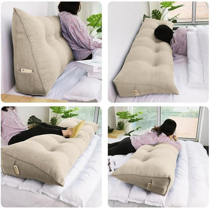 WOWMAX Headboard Pillow Triangular Bed Wedge Pillow for Headboard Wedge Pillow Headboard for Daybed Bunk Bed Large Bolster Pillow for Bed with Removable Cover, 85% Linen 15% Cotton Blend