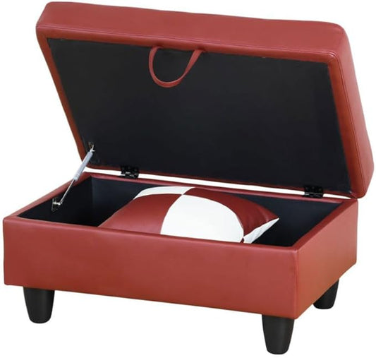Ottoman Storage Ottoman Bench Faux Leather Footrest Footstool with Hinged Lid for Living Room, Bedroom, Entryway, Red, 35"X23"X17"