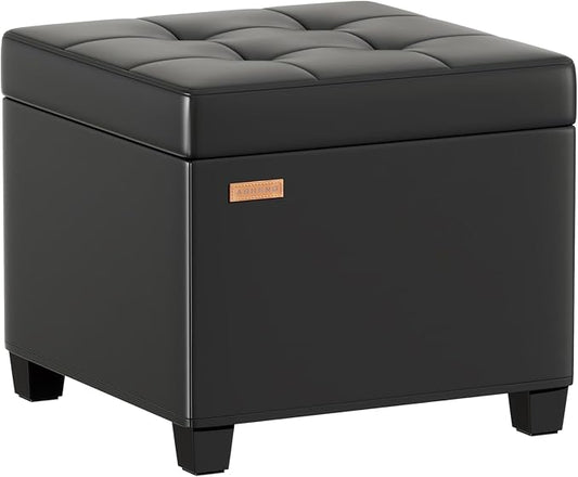 17.7 inches Synthetic Leather turfed Ottomans Cube with Legs, Metal-Framed Square Storage Ottoman Foot Rest Stool Holds 770 LB for Dorm Living Room Bedroom Black UASND63B