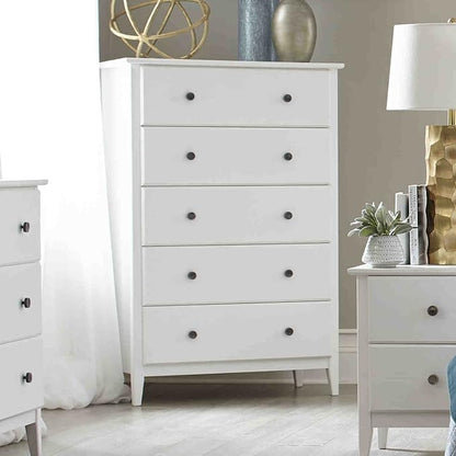 Grain Wood Furniture Greenport 5-Drawer Chest, Solid Wood with Brushed White Finish