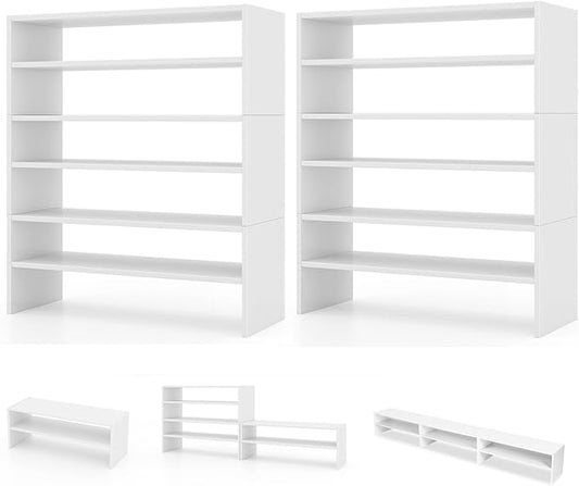 COSTWAY White Shoe Rack, 6-Tier Stackable Shoe Shelf for Closet, 31" Freestanding Extra Wide Storage Shoe Stand for Small Space Entryway Hallway Closet (2, White)
