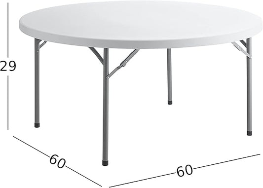6 Pack 60" Round Granite White Plastic Folding Table - Heavy Duty Banquet, Party, Wedding Table - 5-Foot