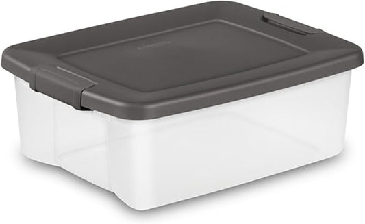 Sterilite 18-Pack Plastic Storage Bins w/ Lids, Shelf Totes Clear Containers, 25 Qt, Gray