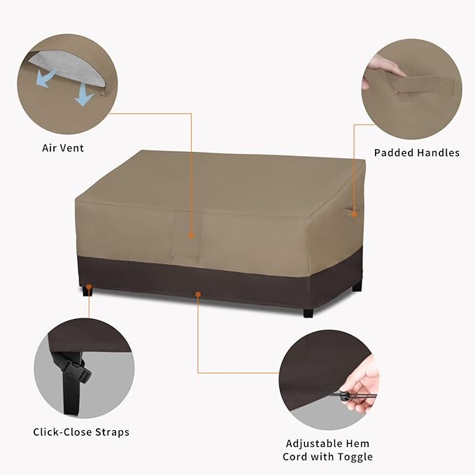 Easy-Going Waterproof Outdoor Couch Cover, Heavy Duty 3-Seater Patio Sofa Cover, Winchdproof Outdoor Furniture Cover with Air Vent (95Wx40Dx35H inch, Camel/Dark Brown)
