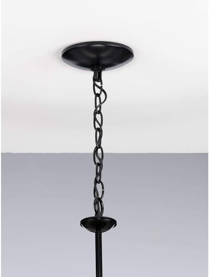 Progress Lighting Drum Shade Collection Five-Light Chandelier, Farmhouse Style Hanging Ceiling Light Fixture for Dining Rooms, Foyers, Harvest Linen Shade, Matte Black