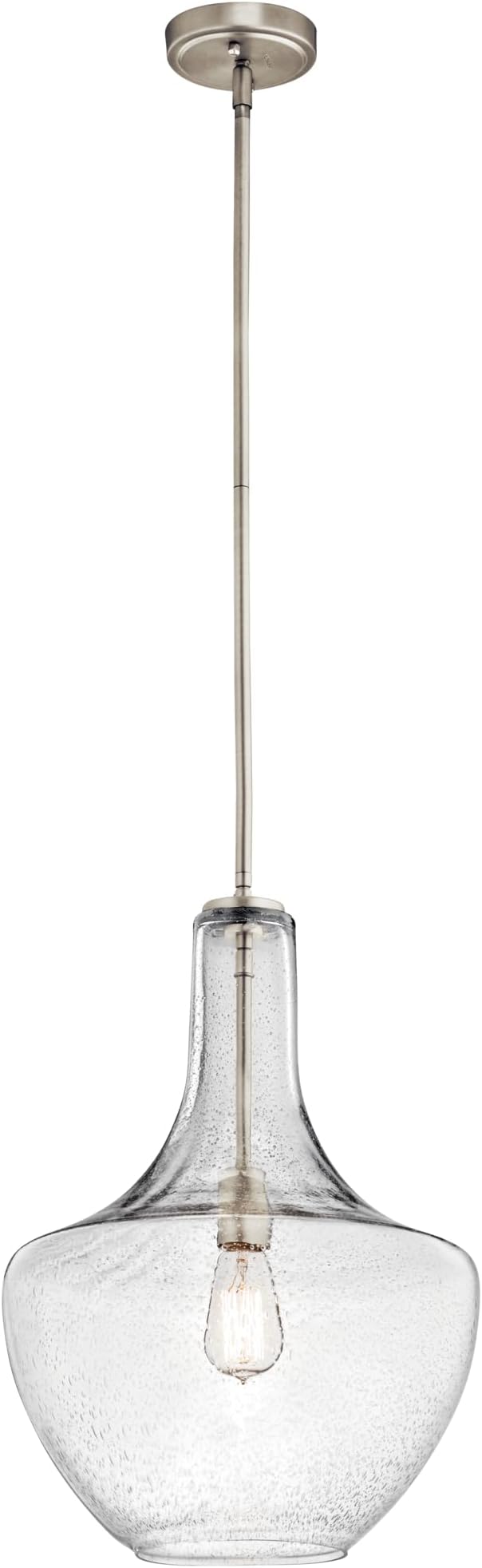 Everly 19.75" 1-Light Bell Pendant with Clear Glass in Brushed Nickel, for Kitchen Island, Dining Nook, Bedroom, (19.75" x 13.75") 42046NI