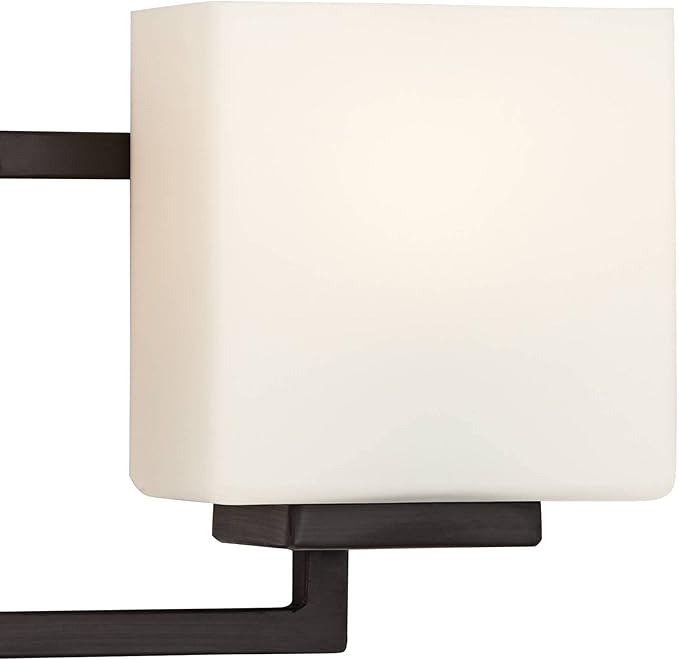 Possini Euro Design Lighting on The Square Modern Wall Mount Light Bronze Metal Hardwired 21" Wide 3-Light Fixture Geometric Opal Glass Shades for Bathroom Vanity Mirror House Home Room Decor