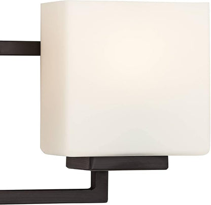 Possini Euro Design Lighting on The Square Modern Wall Mount Light Bronze Metal Hardwired 21" Wide 3-Light Fixture Geometric Opal Glass Shades for Bathroom Vanity Mirror House Home Room Decor