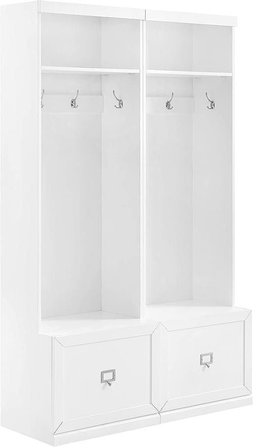 Crosley Furniture Harper 2-Piece Hall Tree Entryway Set with Storage Bench and Coat Rack Hooks for Hanging, White