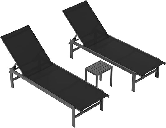 Outdoor Lounge Chairs for Pool, Aluminum Chaise Lounge Chairs with 5-Position Recliner, Patio Lounge Chair for Backyard, Poolside, Deck, Lawn