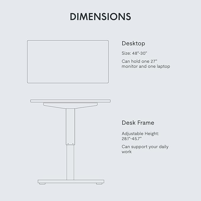 FLEXISPOT EN1 Whole-Piece Standing Desk 48 x 30 Inches Height Adjustable Electric Desk Sit Stand Desk Home Office Desks (Black Frame + Marble Gray Top, 2 Packages)