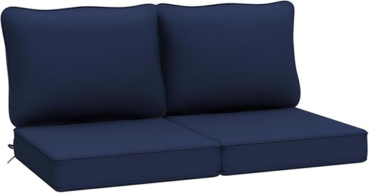 AAAAAcessories Outdoor Deep Seat Cushions, Waterproof, Fade-Resistant Patio Furniture Replacement Cushions, 24" x 24" x 5", Set of 2, Blue