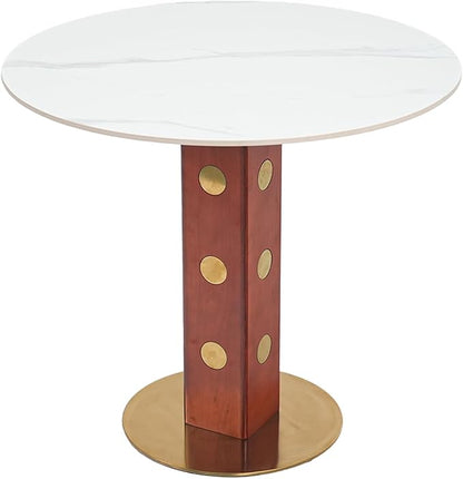 Sintered Stone Office Table - 33.5" Round Table for Small Offices (Red Leg and White Top, 1 Table Only)