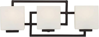 Possini Euro Design Lighting on The Square Modern Wall Mount Light Bronze Metal Hardwired 21" Wide 3-Light Fixture Geometric Opal Glass Shades for Bathroom Vanity Mirror House Home Room Decor