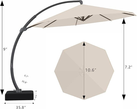7 Piece Patio Dining Set with 11ft Patio Umbrella (Cream-White), 7 Black Outdoor HDPE Dining Set with 6 Chairs + 1 Large Table, for Market, Pool, Garden, Backyard, Deck