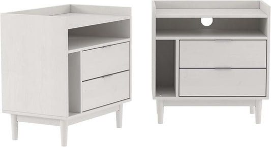 Walker Edison Mid-Century Modern Tray-Top Storage Nightstands Set of 2 White