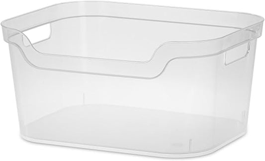 Sterilite 7 x 11 x 14.25 Inch Polished Open Scoop Front Storage Bin with Comfortable Carry Through Handles for Household Organization, Clear (12 Pack)