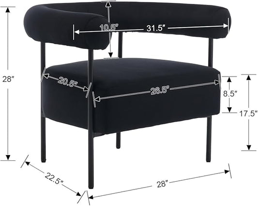 Modern Accent Chairs Set of 2 with Curved Back, Black Small Velvet Barrel Vanity Chairs Armchairs with Metal Legs & Upholstered for Living Room, Makeup Room
