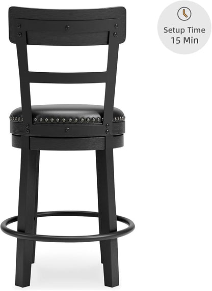 Signature Design by Ashley Valebeck Faux Leather Upholstered Swivel Barstool, Nailhead Trim, Solid Wood, 16.75" W x 19.75" D x 37.25" H, Antique Black