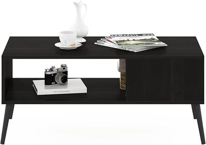 Furinno Claude Mid Century Style Coffee Table with Wood Legs, Espresso Large Non-Lift Top