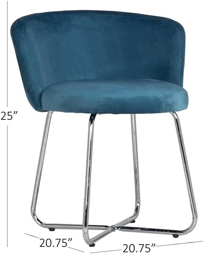 Hillsdale, Marisol Round Metal and Upholstered Vanity Stool with Scoop Back for Makeup Room or Bathroom, Blue