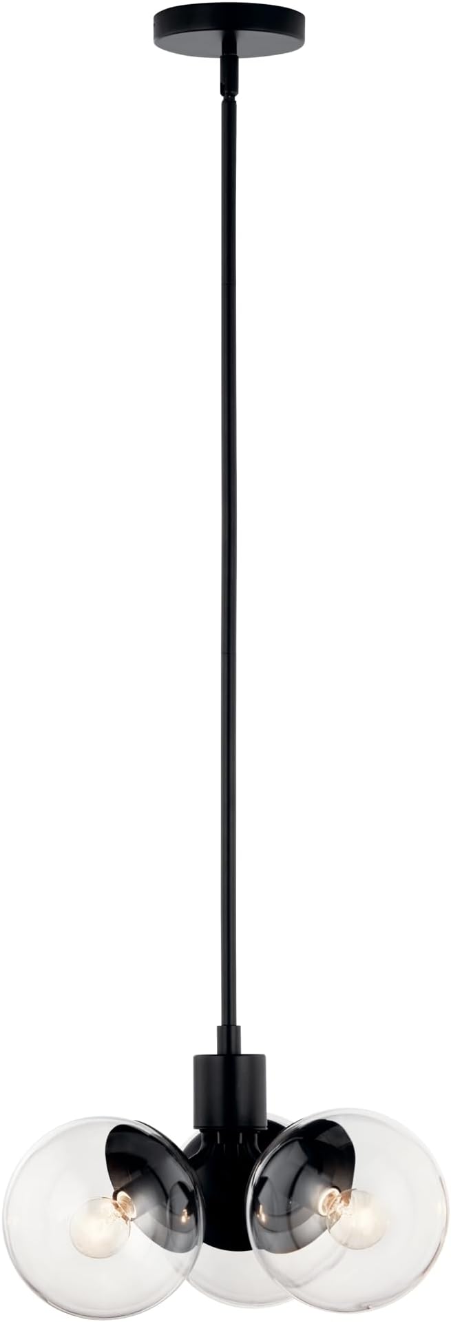 KICHLER Silvarious 3-Light Convertible Pendant, Soft Modern Light with Clear Glass in Black, for Hallway, Dining Nook, Bedroom or Kitchen (9.5" x 16.5"), 52700BKCLR