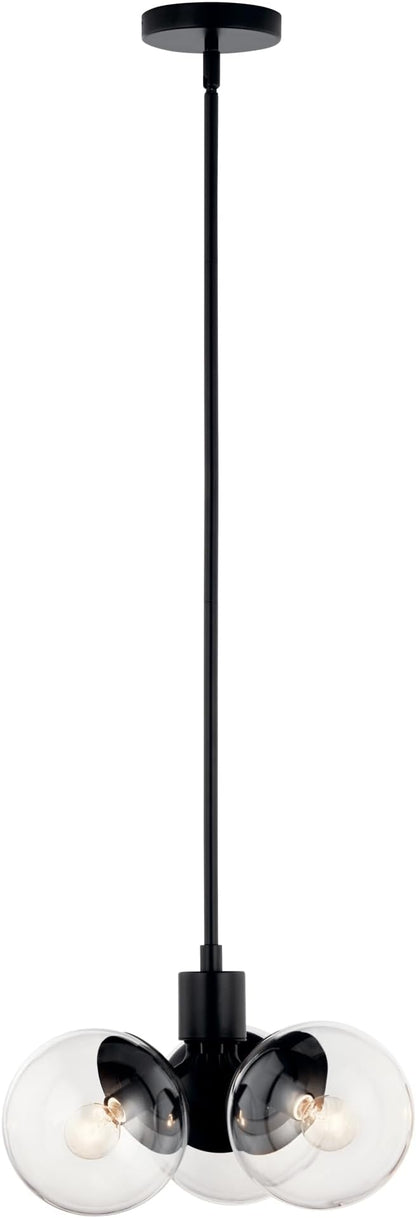 KICHLER Silvarious 3-Light Convertible Pendant, Soft Modern Light with Clear Glass in Black, for Hallway, Dining Nook, Bedroom or Kitchen (9.5" x 16.5"), 52700BKCLR