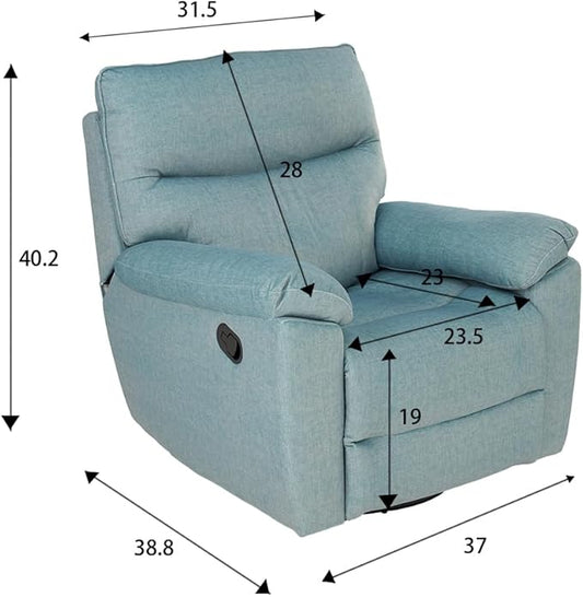 Reclining Sofa Rocking Recliner Chair Manual Adjustable 360 Swivel with Ergonomics Overstuffed Lumbar Arm Support Natural Fabric Surface Made for Living Room, Bedroom, Nursery, Turquoise