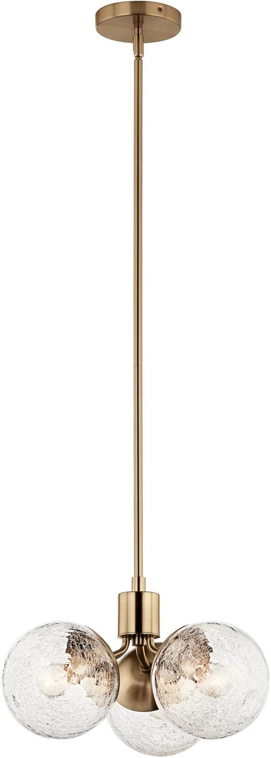 KICHLER Silvarious 3-Light Convertible Pendant, Soft Modern Light with Clear Crackled Glass in Polished Nickel, for Hallway, Dining Nook, Bedroom or Kitchen (9.5" x 16.5"), 52700CPZ