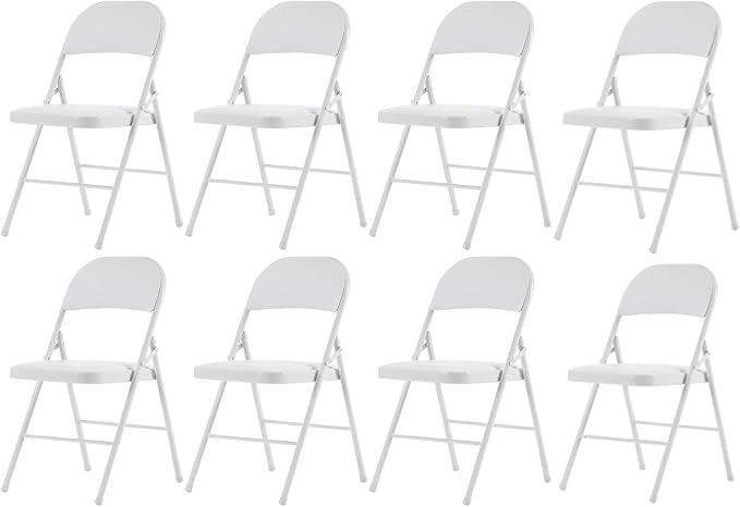 8 Pack White Folding Chairs with Padded Seats, Portable Stackable Foldable Chairs for Indoor and Outdoor, Commercial Seat with Metal Frame for Events Office Wedding Party, 330lbs Capacity
