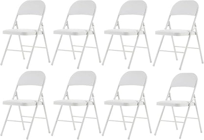 8 Pack White Folding Chairs with Padded Seats, Portable Stackable Foldable Chairs for Indoor and Outdoor, Commercial Seat with Metal Frame for Events Office Wedding Party, 330lbs Capacity