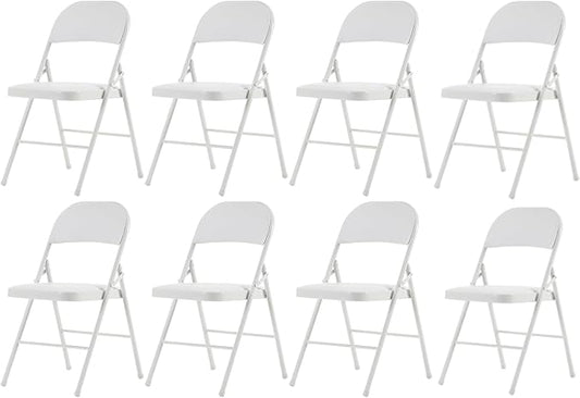8 Pack White Folding Chairs with Padded Seats, Portable Stackable Foldable Chairs for Indoor and Outdoor, Commercial Seat with Metal Frame for Events Office Wedding Party, 330lbs Capacity