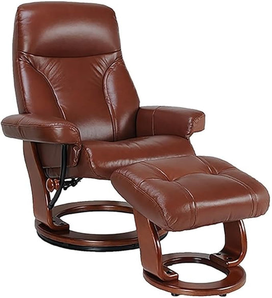 Pemberly Row Swivel Recliner with Ottoman in Brown Leather, Recliner Chair with Ottoman Set for Home and Office Use