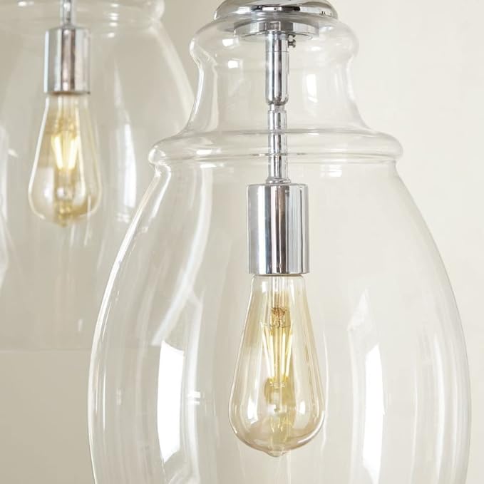 Feiss P1484SN Marino Glass Pendant Lighting, 1-Light, 60 Watts, Satin Nickel (9" W x 16" H)